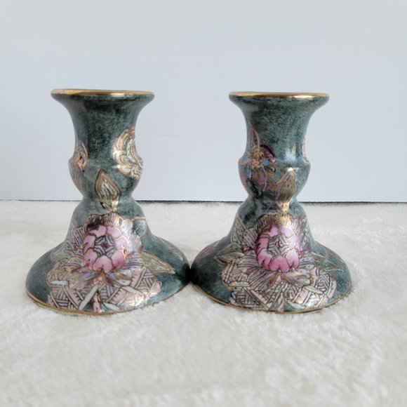 Vintage Floral Design Porcelain Candle Holders - Picture 3 of 10